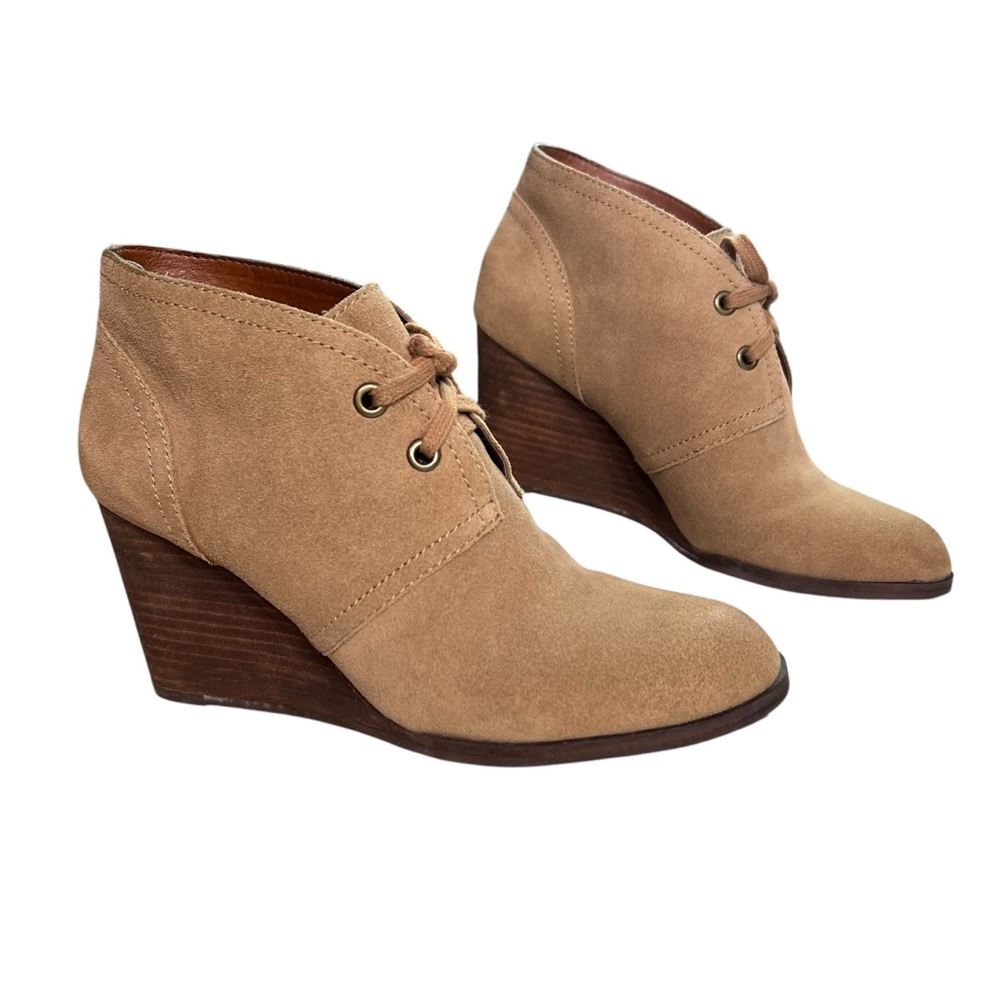 Lucky Brand Sway Wedge Ankle Boots Shoes Suede Lace Up Booties